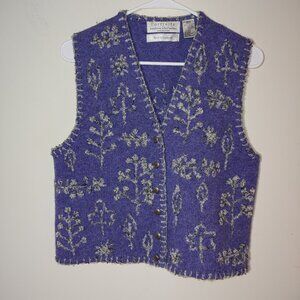 Portraits by Northern Isles 100% Wool Hand Embroidered Vest PM Purple Lavender